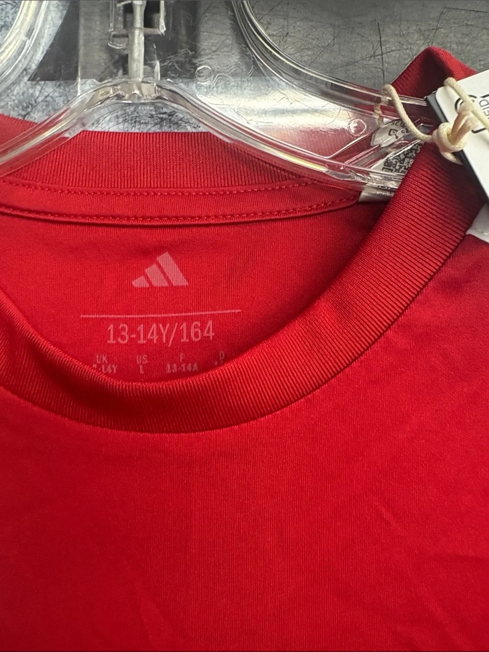Adidas Red Performance Tee with White Stripes